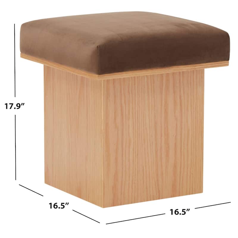 SAFAVIEH Couture Bourke Velvet And Wood Square Ottoman