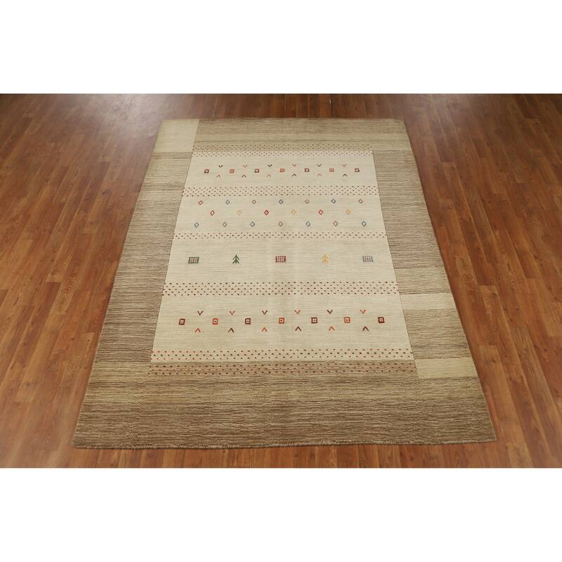 Hand Knotted Oriental 100% Wool Carpet Tribal Tribal Beige & Ivories Gabbeh Area Rug - 7' 6'' X 5' 5''