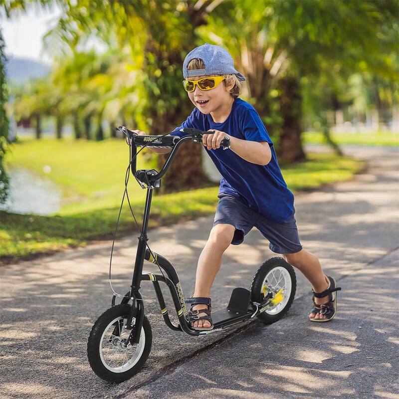 Steel Aluminum Kids Scooter with Adjustable Height Handle - 47.25"L x 22.75"W x 33.5"-37.5"H