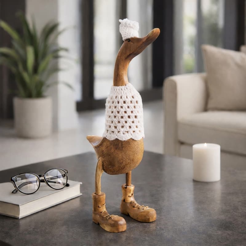 Decorative Wooden Duck Figurine Sculpture - 19.5"