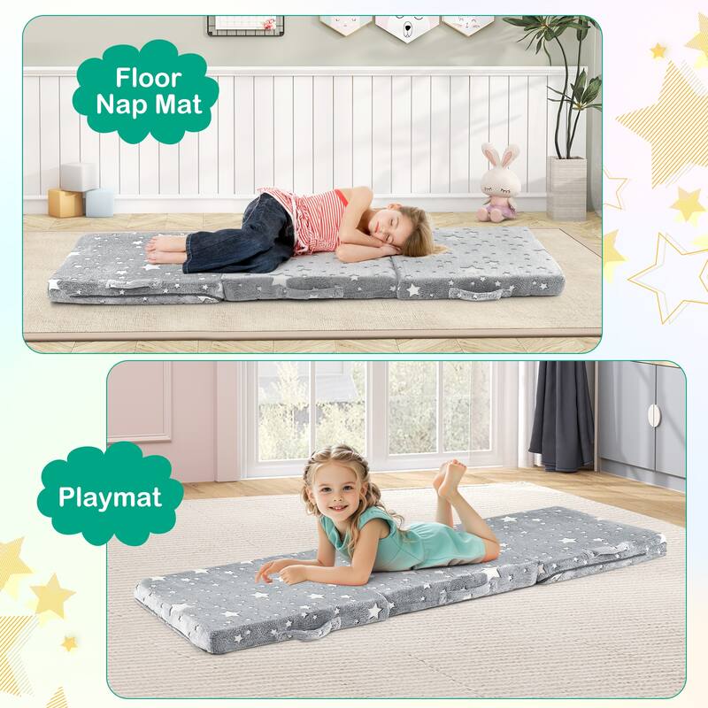 Gymax Foldable Floor Mattress for Kids Glow in the Dark Toddler Nap