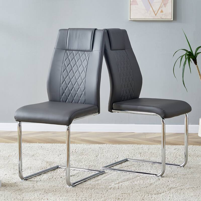 Leather Dining Chair Set of 6 Office Chair with C-Shaped Metal Legs