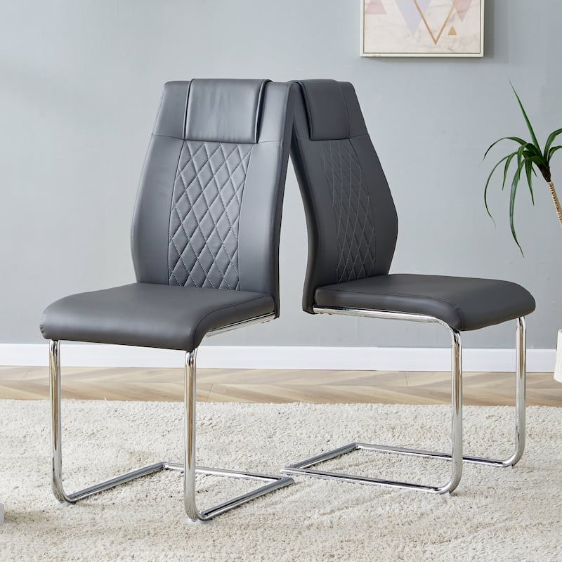 Set of 6 Faux Leather Upholstered Dining Chairs with Metal Legs, Living Room High-Back Chair, Office Conference Side Chairs