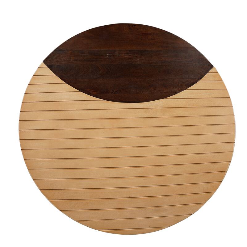 35 Inch 2 Piece Coffee Table with Black Iron Frame, 2 Tone Mango Wood Top In Natural Brown and Walnut