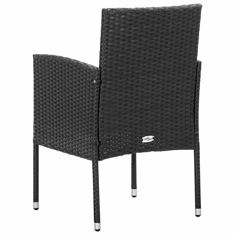 vidaXL Garden Chair Set of 2 Black PE rattan, steel, polyester Durable - 22.0 x 20.5 x 34.6 in