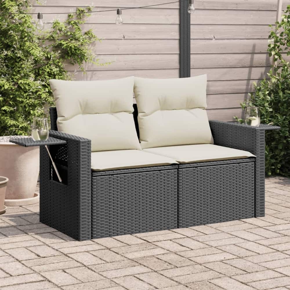 vidaXL Patio Sofa with Cushions 2-Seater Loveseat Modular Couch Poly Rattan - 24.4 x 48.8 x 27.2 in
