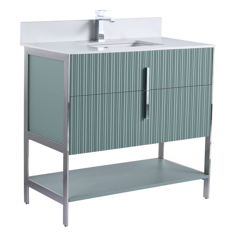 Fine Fixtures Serenity Modern Bathroom Vanity with White Stone Top - Mint Green - Chrome Hardware - 36 inch