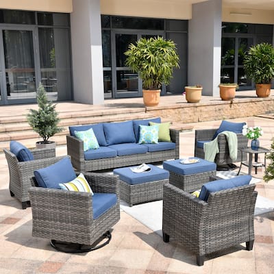 Ovios Patio Furniture Set 8-piece Wicker Rocking Swivel Chair Sectional Sofa Side Tables