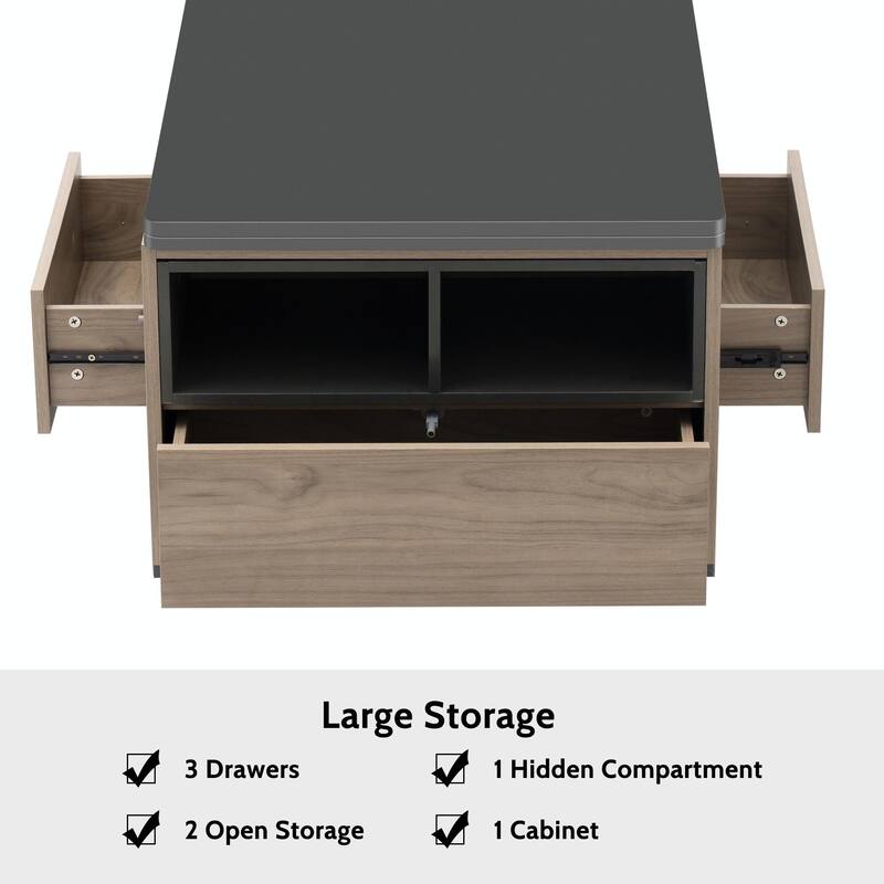 Modern Lift Top Coffee Table with Drawers & Shelves