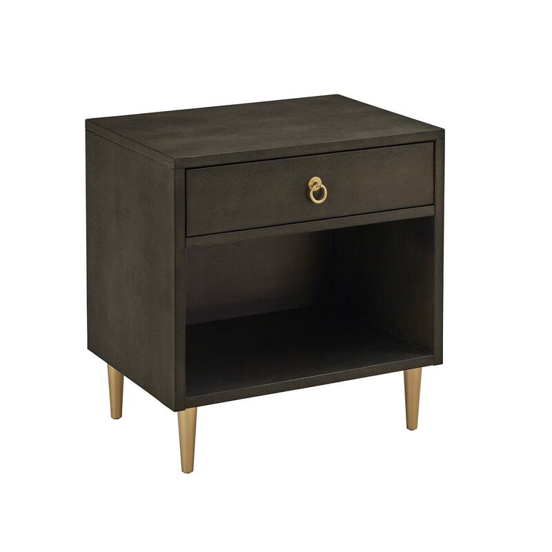 Vennesla Gold Finish Metal Dark Brown Faux Shagreen 1-drawer Side Table by iNSPIRE Q Bold