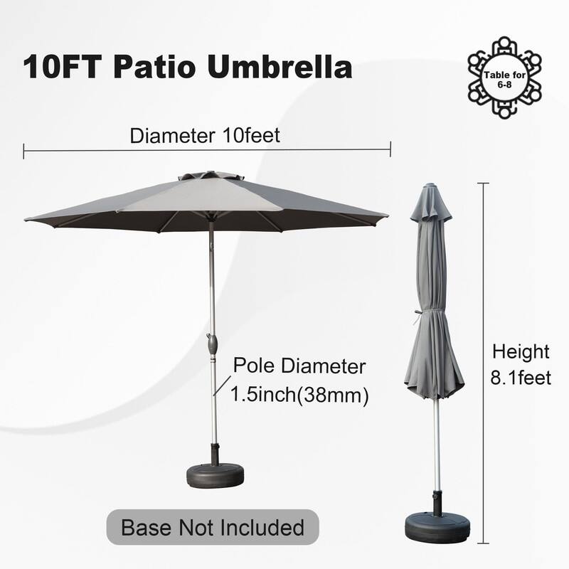 10FT Commercial Patio Umbrella with Wind Vent & Push-Button Tilt - 8 Steel Ribs (Base Not Included)"