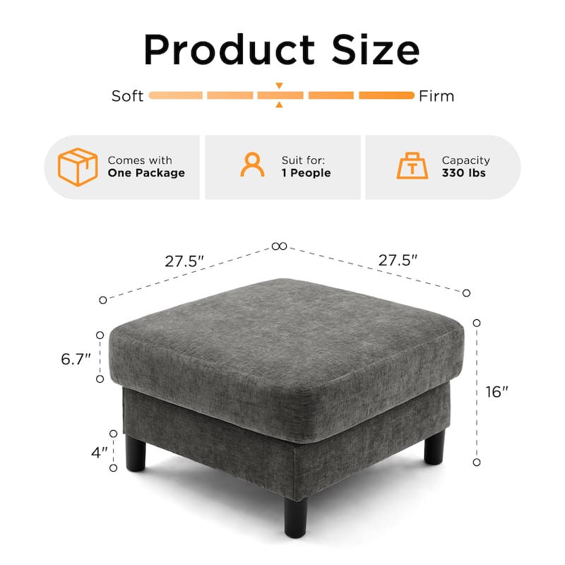 Chenille Upholstered Square Ottoman Footrest