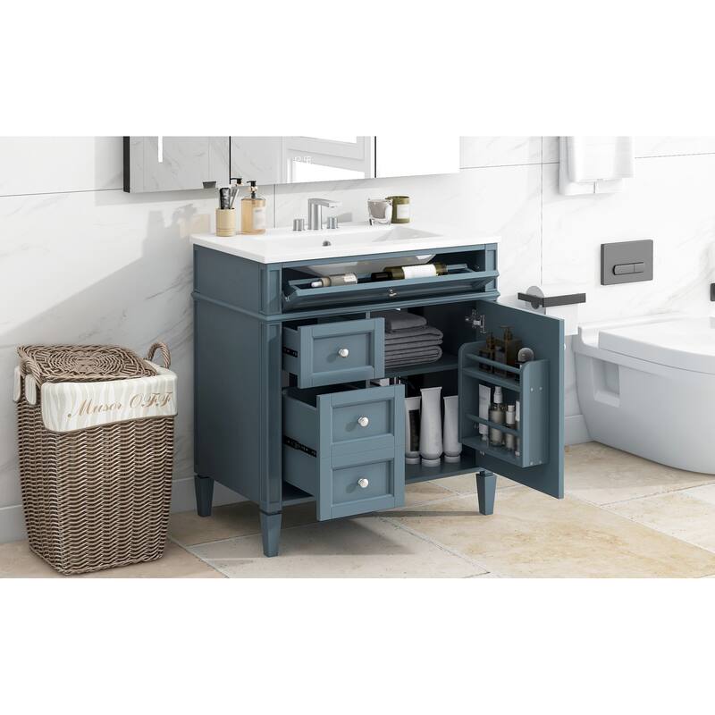 30" Bathroom Vanity Cabinet with Sink, Modern Freestanding Vanity with 2 Storage Drawers, Tip-out Drawer, and Adjustable Shelf
