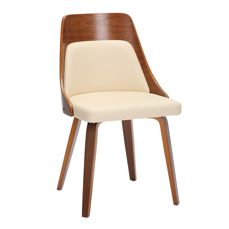 Carson Carrington Vallemala Mid-Century Modern Chair with Bent Wood Legs (Set of 2) - Cream Faux Leather/Walnut