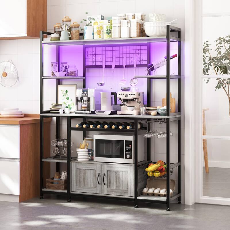 55" Bakers Rack with Power Outlet and LED Light - Grey