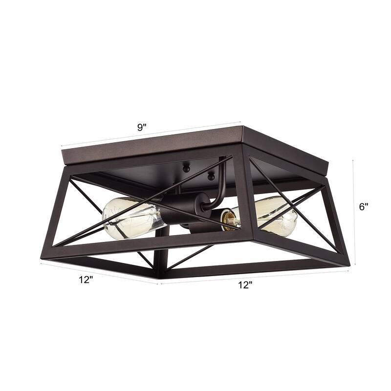 Oil Rubbed Bronze 2-Light Flush Mount Ceiling Light - 6*12*12