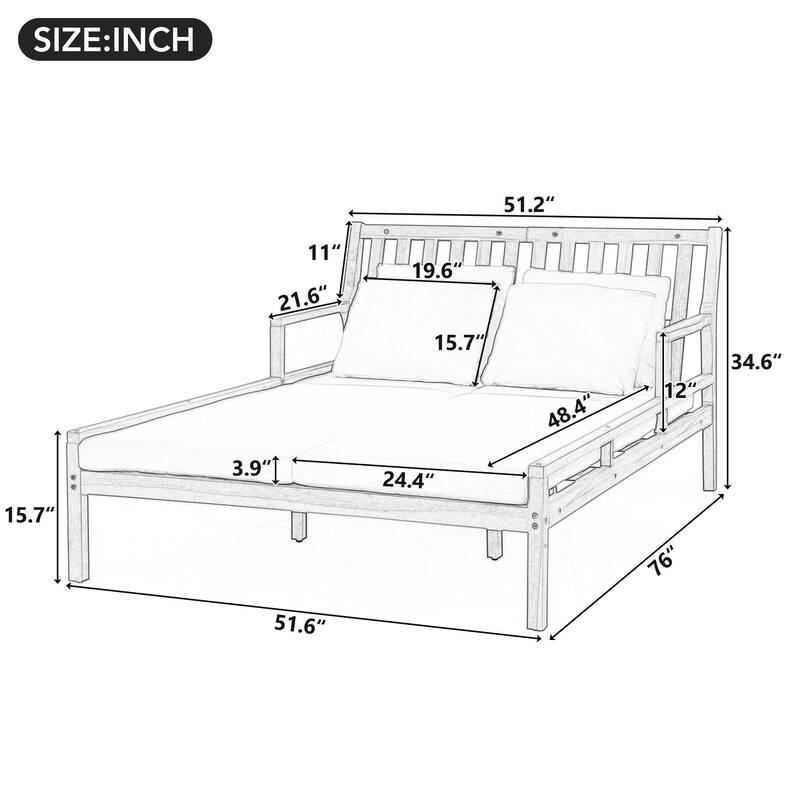 Wooden Patio Lounge Chair - 2-Position Chaise with Curved Armrests and 4 Cushions