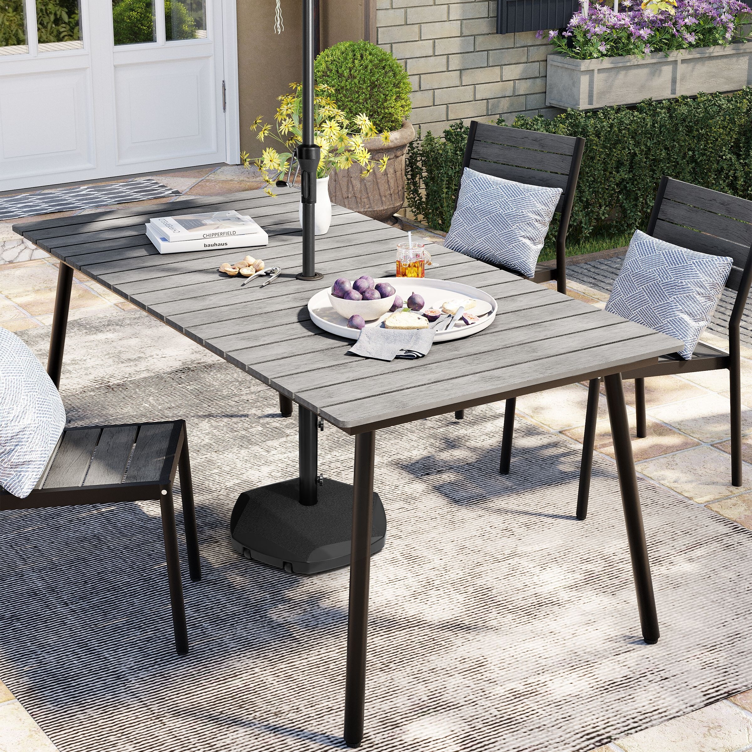 Oval outdoor dining table with umbrella hole hot sale