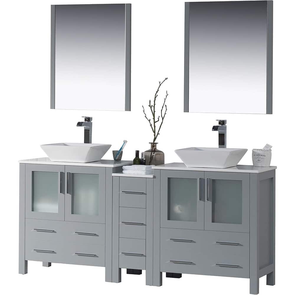 Blossom Sydney 72 Inch Double Sink Vanity with Side Cabinet & Mirrors