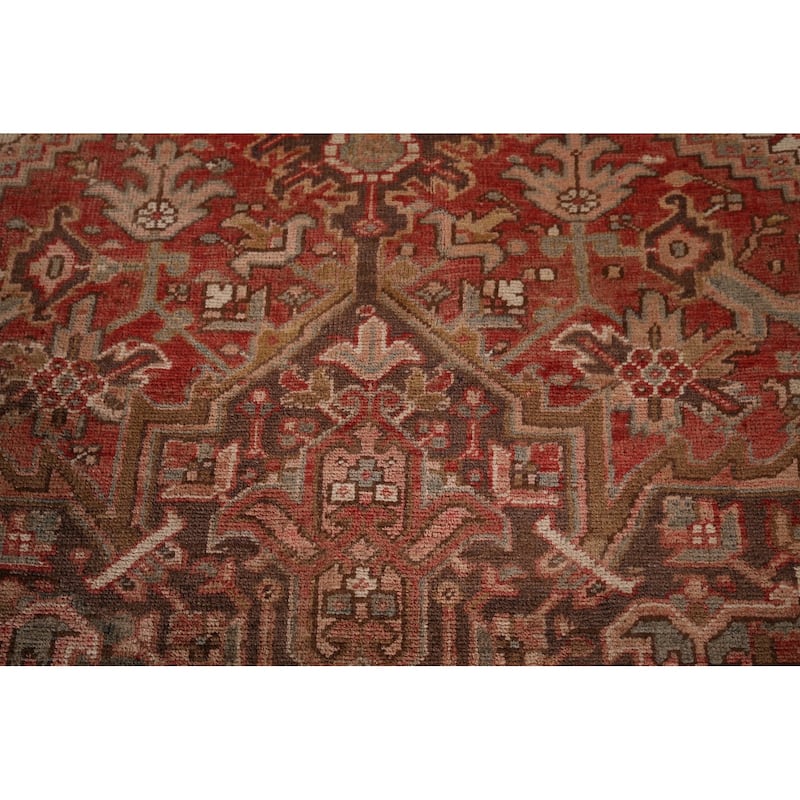 Heriz Persian Antique Area Rug Handmade Orange Wool Carpet - 8'7"x 10'11"