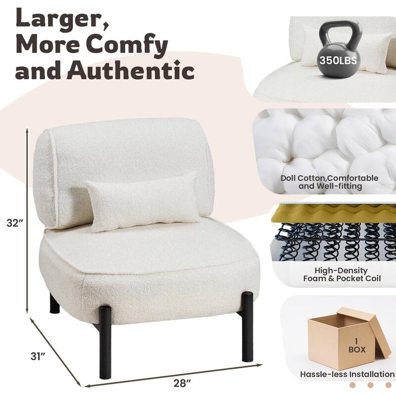 AECOJOY Modern Accent Chair, Extra Large Teddy Upholstered Lounge Chair with Pillow, Sturdy Metal Frame Comfy Reading Chair