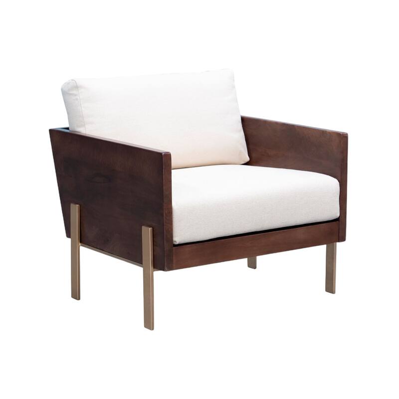 HomeRoots 31" White Brown And Gold Top Grain Leather Arm Chair - 31' X '22' X '31