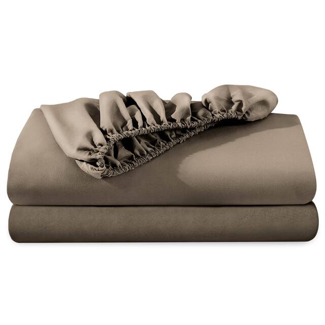 Bare Home 2-Pack Microfiber Fitted Bottom Sheets Deep Pocket - Queen - Taupe