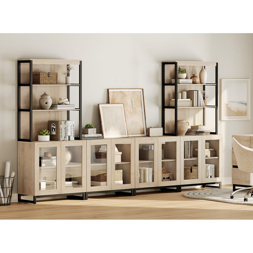 Modern 72" Tall Bookcases with Glass Doors and Adjustable Shelves, Wood Bookshelves for Home Office, Living room.