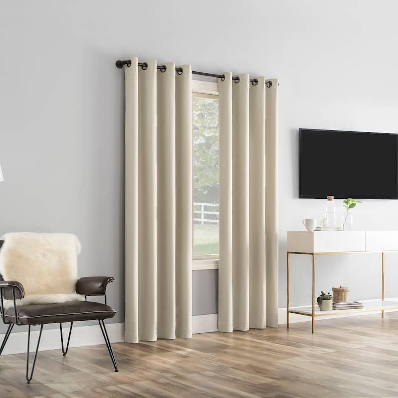 Sun Zero Tyrell Tonal Texture Draft Shield Fleece Insulated Total Blackout Grommet Curtain Panel, Single Panel
