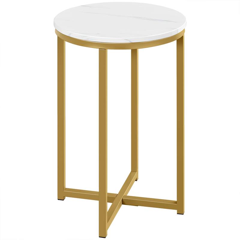 Yaheetech X-Based Faux Marble Side Table Round Tabletop and Metal Legs