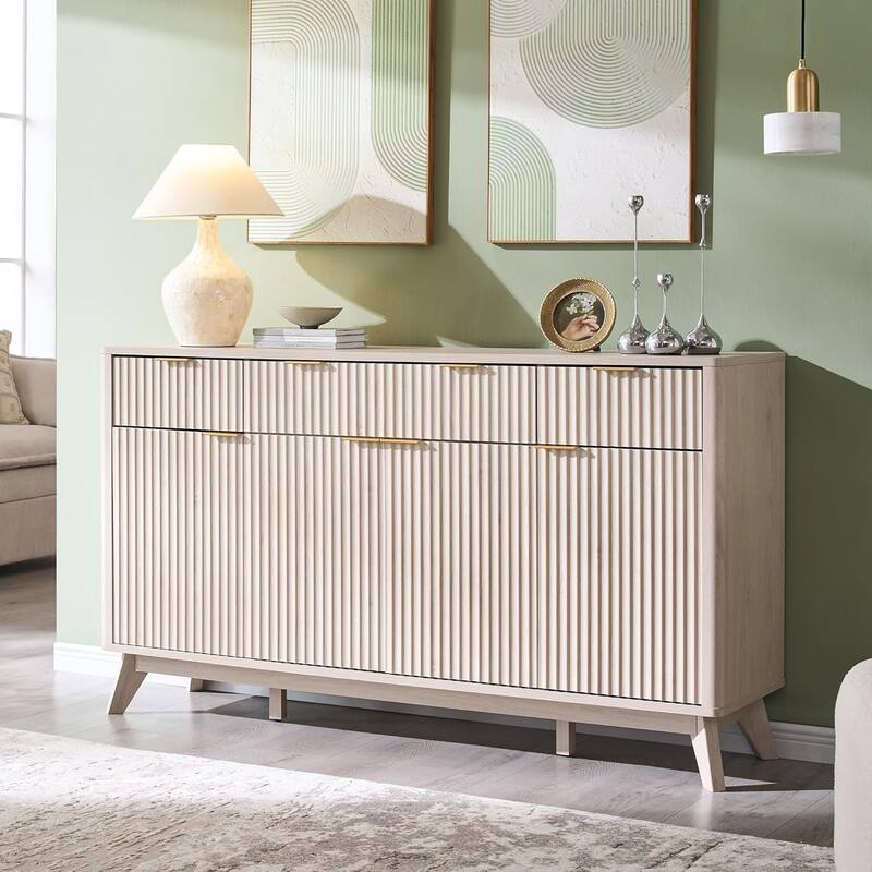 Modern Fluted Buffet Sideboard Cabinet, Buffet Table Coffee/Wine Bar