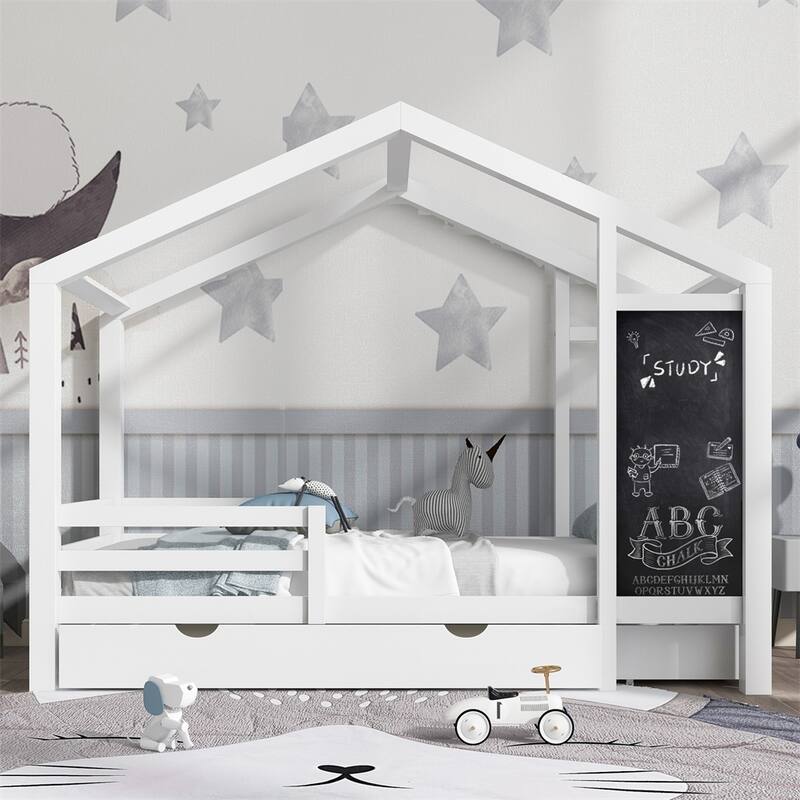 Full House Bed with Blackboard and Drawers, Two Assembly Options