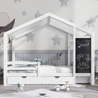 Full House Bed with Blackboard and Drawers, Two Assembly Options