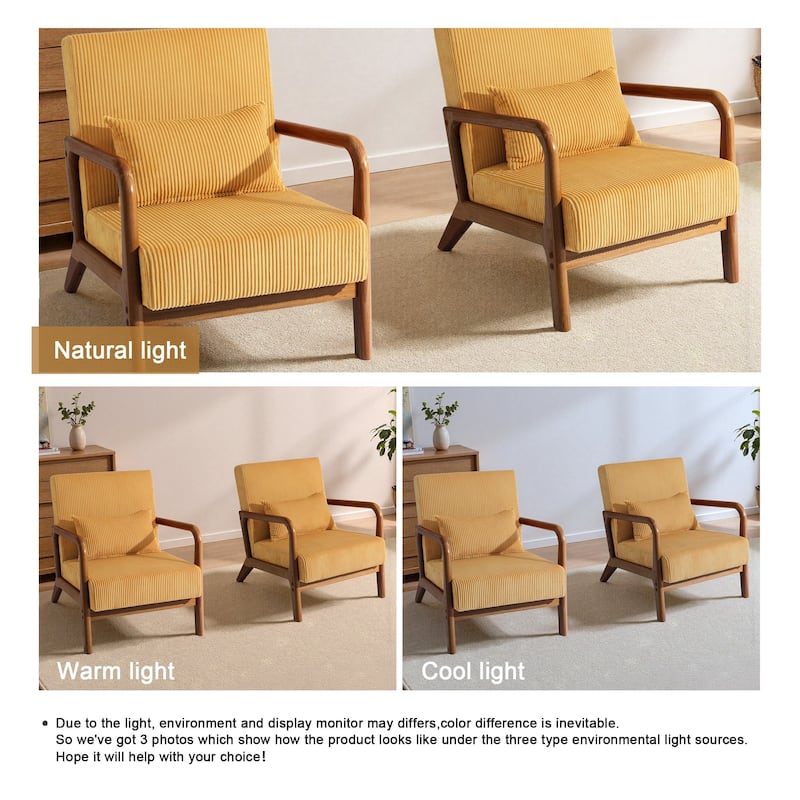 25" W Mid Century Upholstered Wood Accent Chair with Pillow set of 2