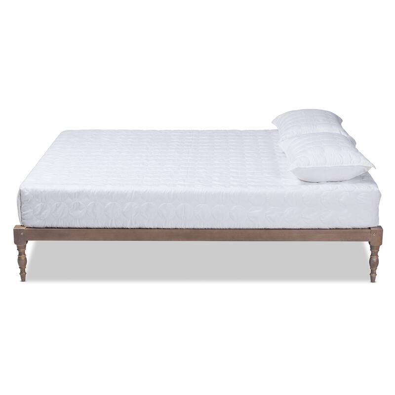 Queen Size Platform Bed Frame - Antique Oak Wood Bed - Modern Bedroom Furniture - Floor Mount Design