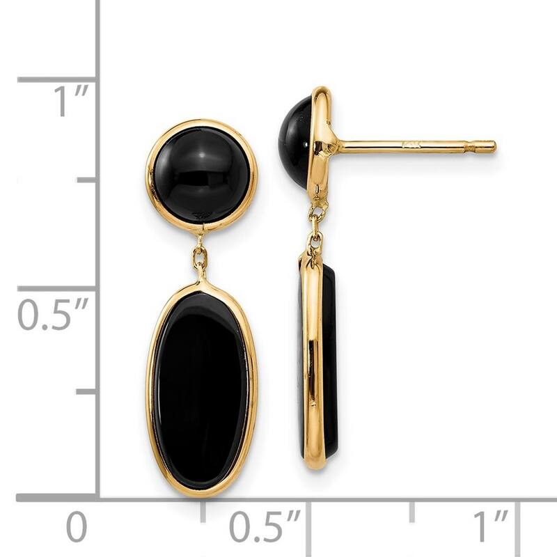 Curata 14k Yellow Gold Polished Simulated Onyx Oval Dangle Post Earrings 25x6mm