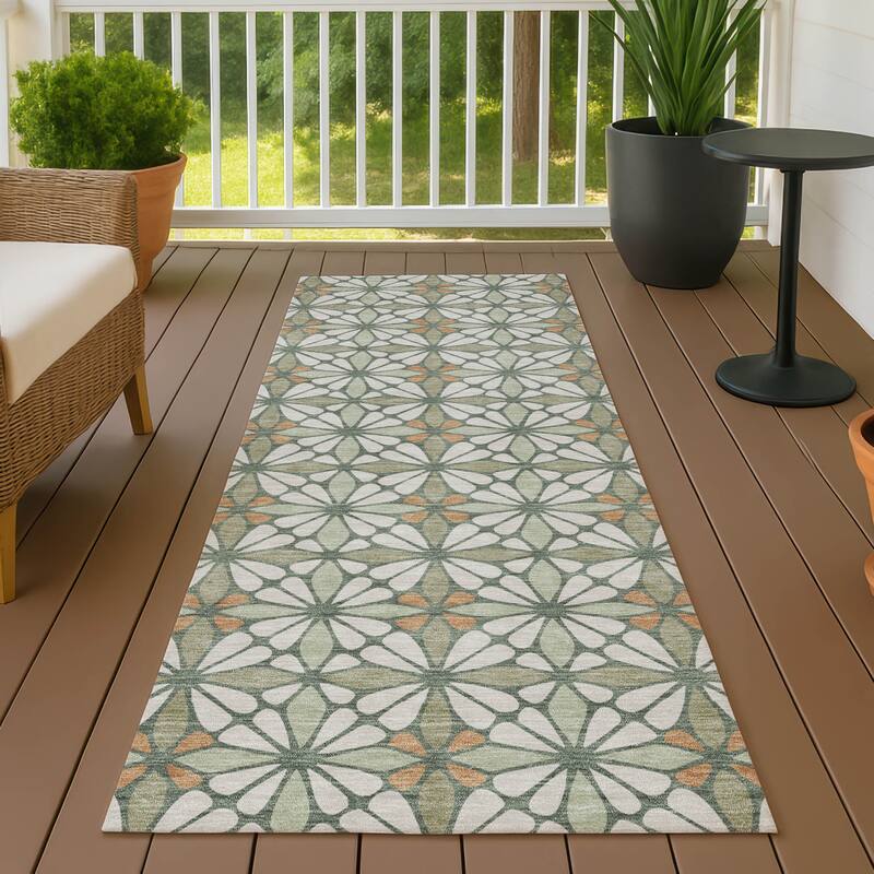 Machine Washable Indoor/ Outdoor Mosaic Pablo Chantille Rug - Linen - 2'3" x 7'6"