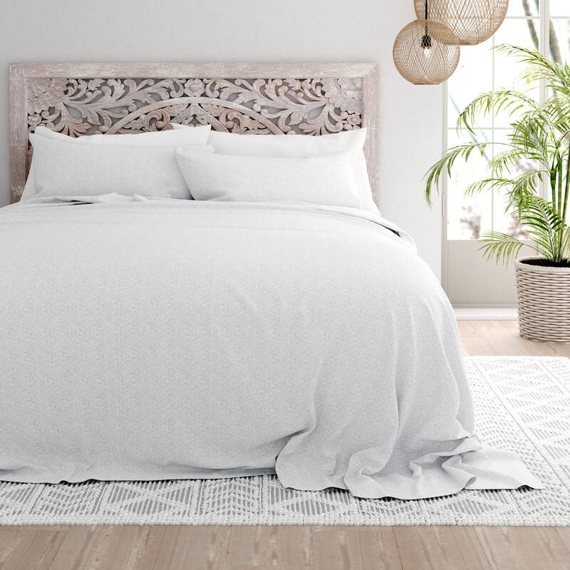 Becky Cameron Chambray Style Pattern 4 Piece Deep Pocket Bed Sheets Set - Queen - White
