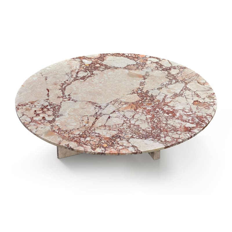 Roomfitters Natural Marble Coffee Table, Round Living Room Table, Solid Stone Modern Center Table, Genuine Marble