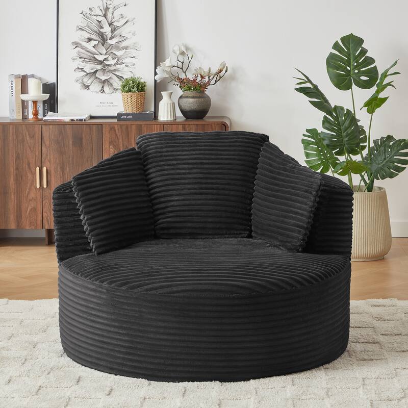Deep Seat Barrel Chair Corduroy Single Sofa Armchair Round Accent Chair - Black