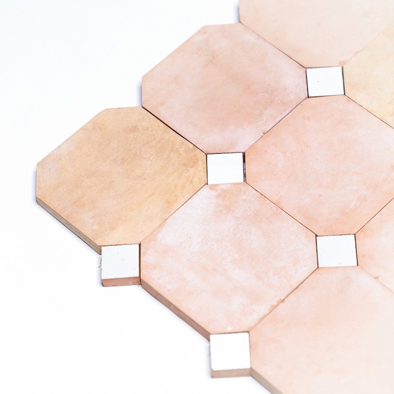 Contemporary Zellige Panels, 12x12x0.5, Terracotta-White accents