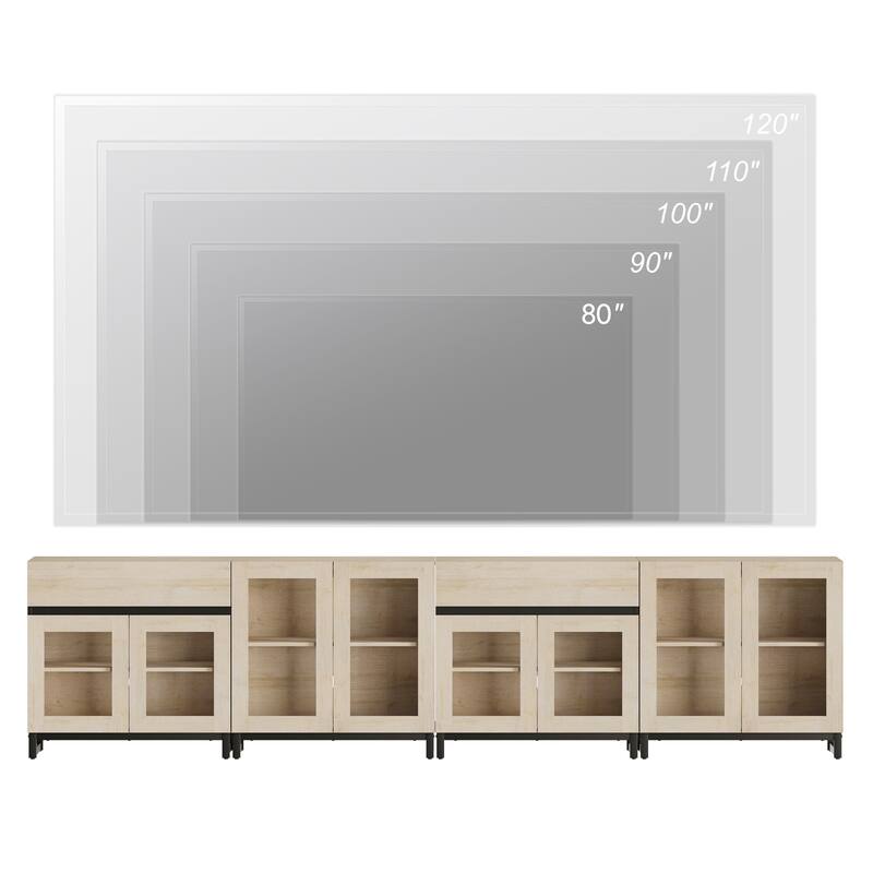 4 in 1 Multifunctional Dresser with Glass Doors & 2 Drawers, Adjustable Shelf & Metal Base Storage Cabinet