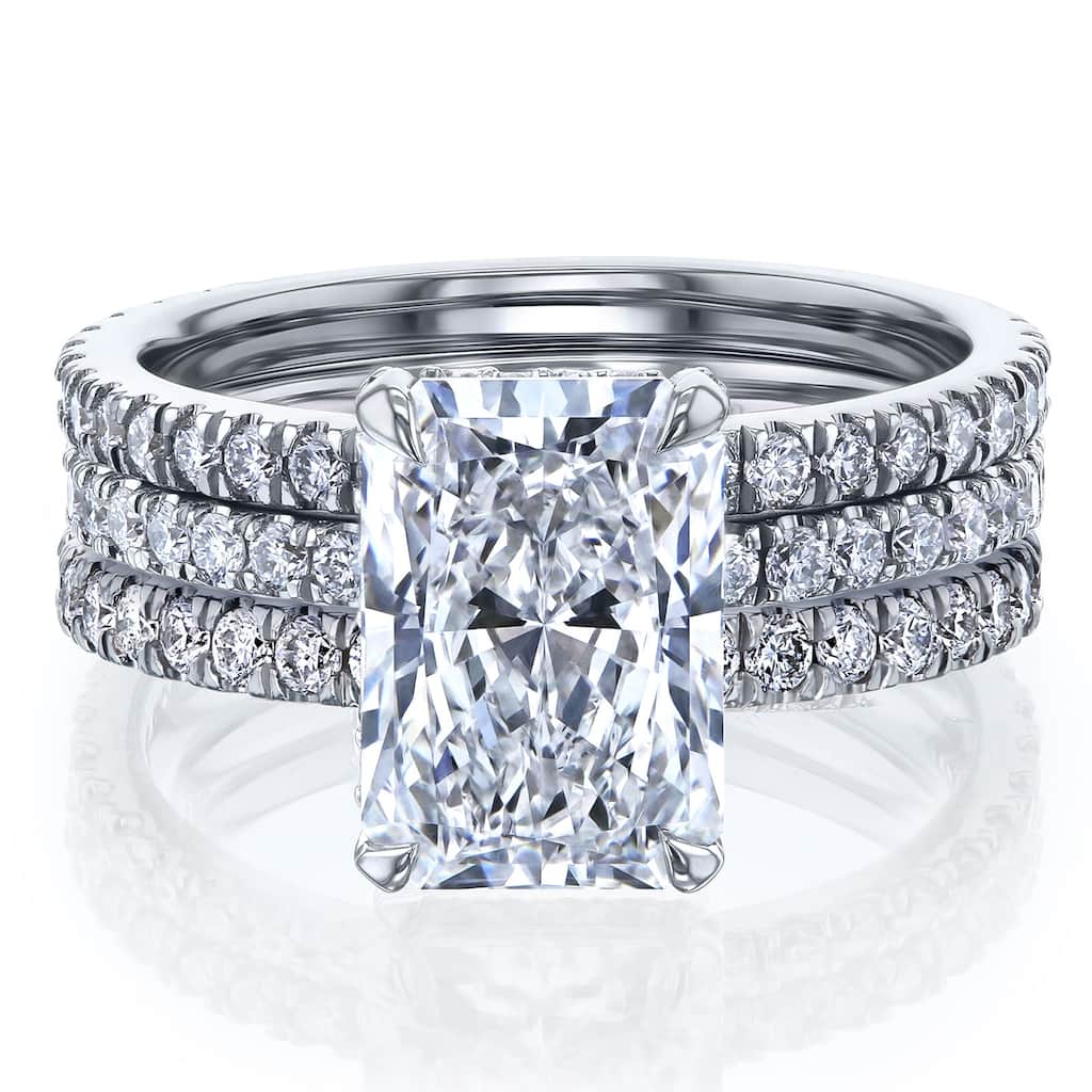 Kobelli Signature Collection 4.3 Carats Radiant Lab Grown Diamond Certified Hidden Halo Elongated Riri 3pc Bridal Set