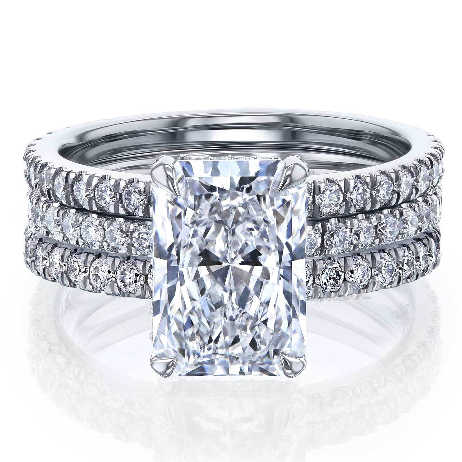 Kobelli Signature Collection 4.3 Carats Radiant Lab Grown Diamond Certified Hidden Halo Elongated Riri 3pc Bridal Set