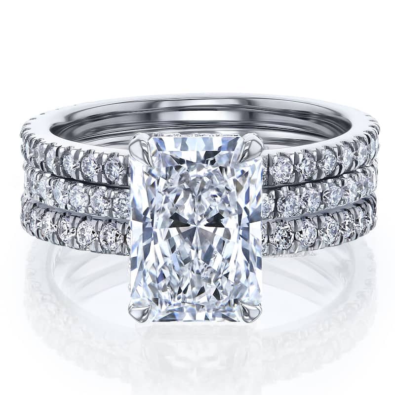 Kobelli Signature Collection 4.3 Carats Radiant Lab Grown Diamond Certified Hidden Halo Elongated Riri 3pc Bridal Set - 7.5 - White