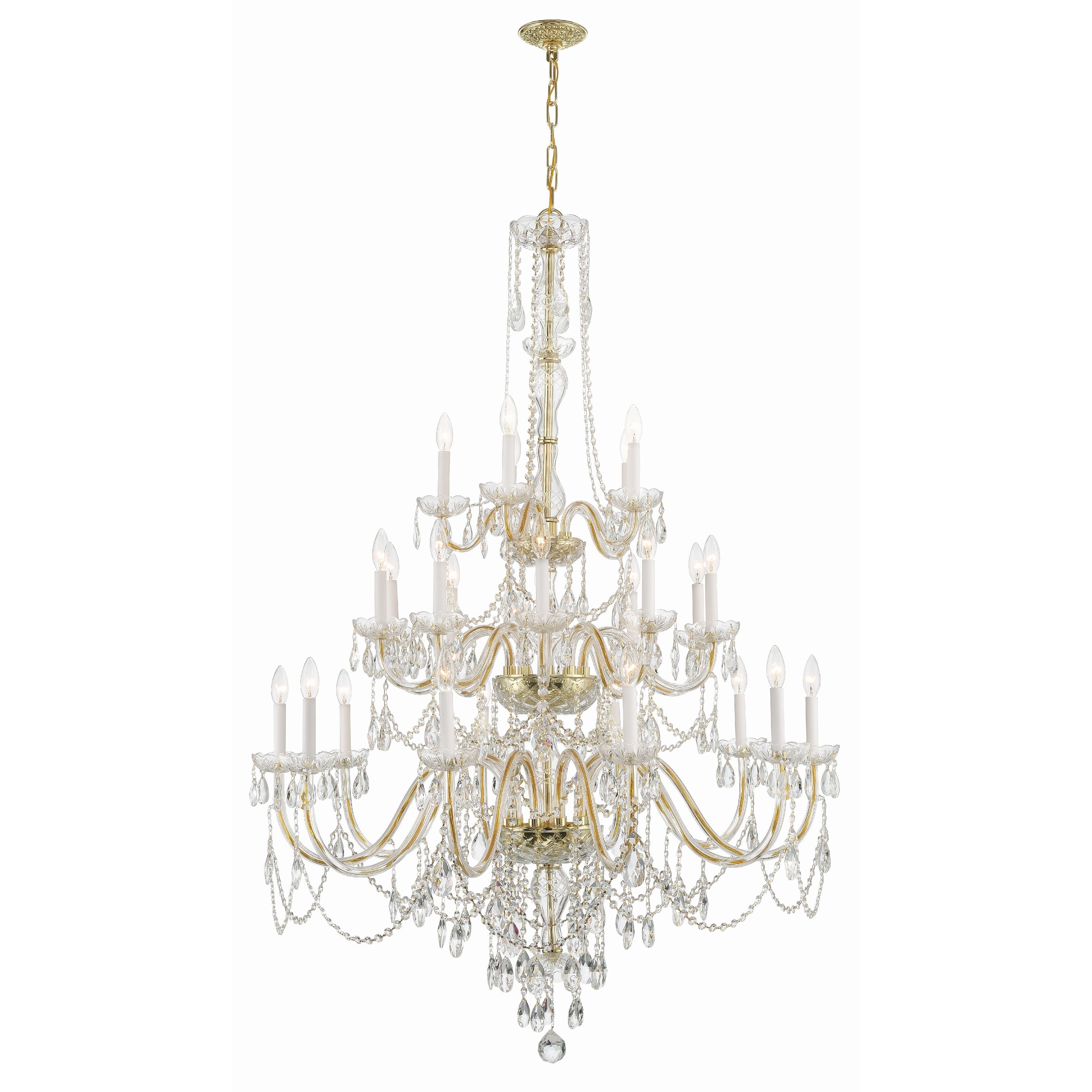 Traditional Crystal 25 Light Polished Brass Chandelier - 45"W x 61"H