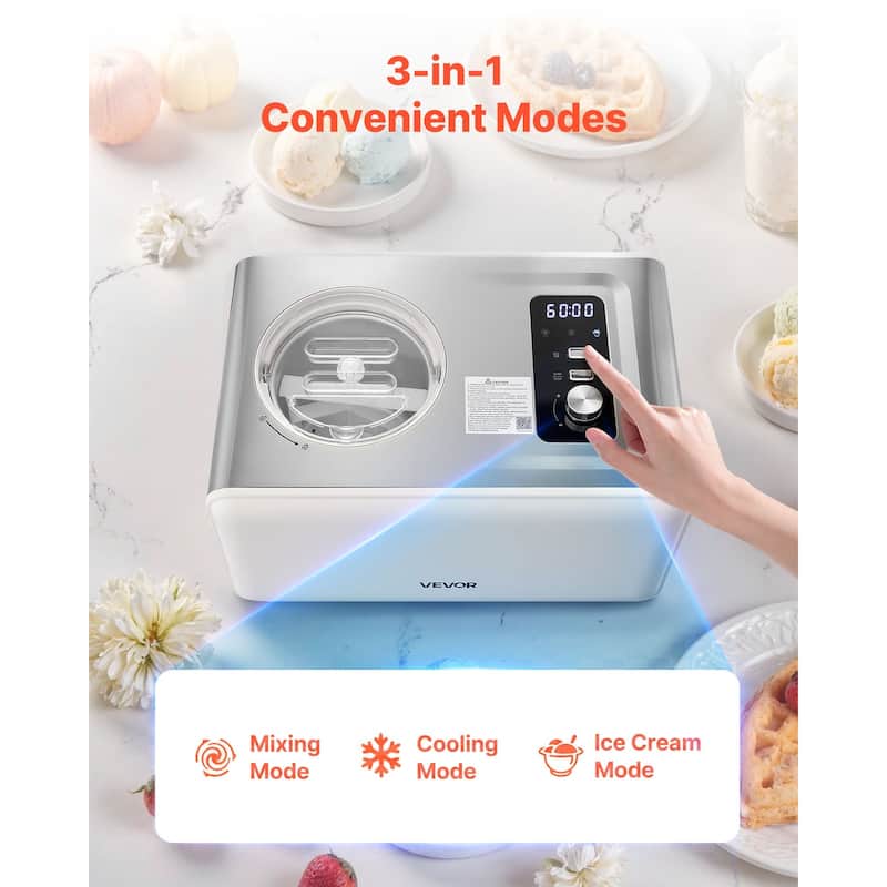 Home Ice Cream Maker with 3 Modes and Built-In Compressor - 16.73 x 11.42 x 9.65 inch