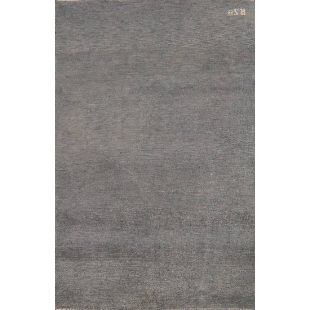 Gray Modern Gabbeh Oriental Foyer Rug Hand-Knotted Solid Wool Carpet - 3'3"x 4'10"