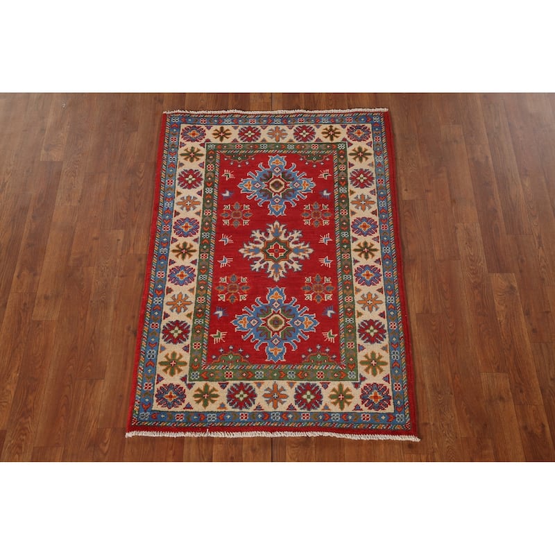 Red Kazak Accent Rug Hand-Knotted Oriental Wool Carpet - 2'9"x 4'1"