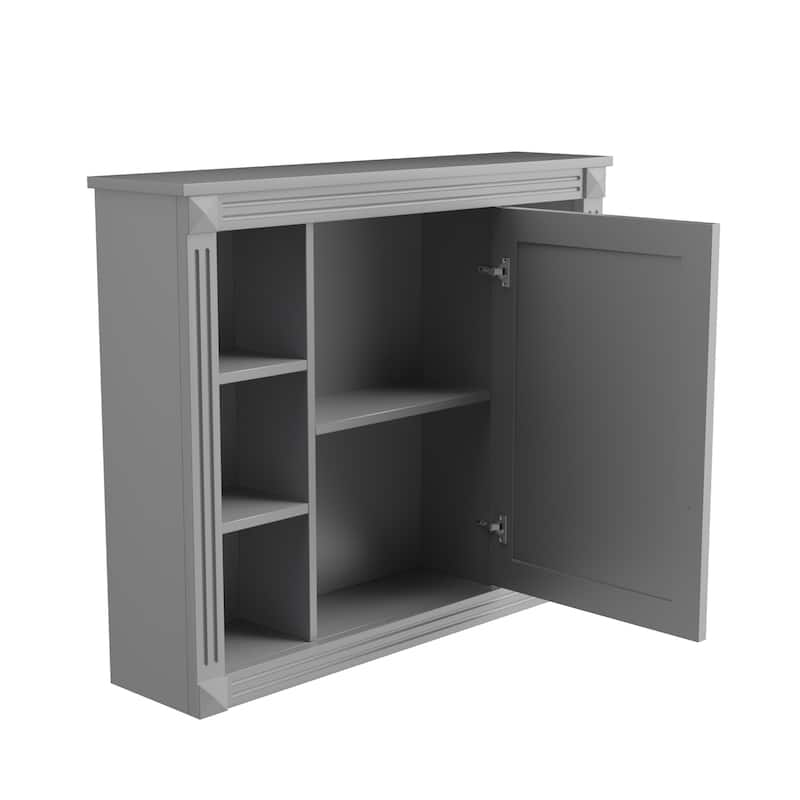 Roomfitters 35'' x 28'' Wall Mounted Bathroom Storage Cabinet with Mirror, Modern Medicine Cabinet with 6 Open Shelves